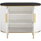 55 Downing Street Jodie Table console ovale moderne blanche 38 1/4 x 15 1/4 avec rangement, plateau en marbre noir pour salon