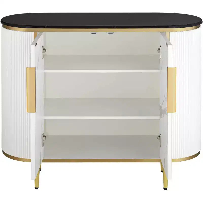 55 Downing Street Jodie Table console ovale moderne blanche 38 1/4 x 15 1/4 avec rangement, plateau en marbre noir pour salon