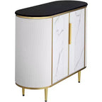 55 Downing Street Jodie Table console ovale moderne blanche 38 1/4 x 15 1/4 avec rangement, plateau en marbre noir pour salon