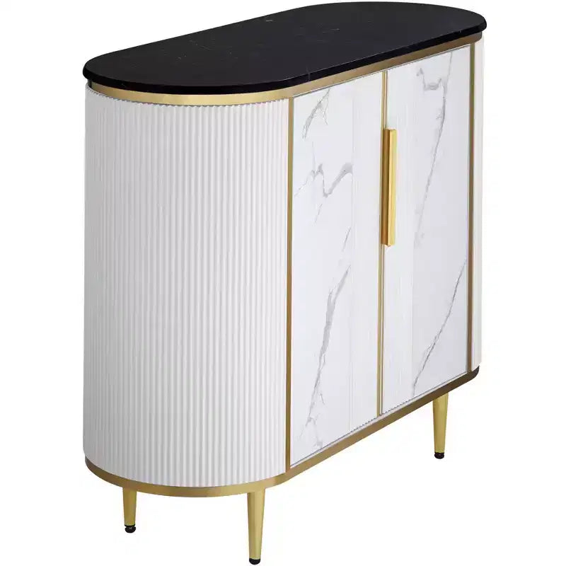 55 Downing Street Jodie Table console ovale moderne blanche 38 1/4 x 15 1/4 avec rangement, plateau en marbre noir pour salon