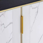 55 Downing Street Jodie Table console ovale moderne blanche 38 1/4 x 15 1/4 avec rangement, plateau en marbre noir pour salon