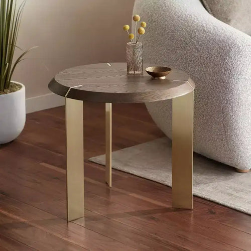 Table d'appoint ronde élégante 55 Downing Street Simmons en bois marron de 54,6 cm de large