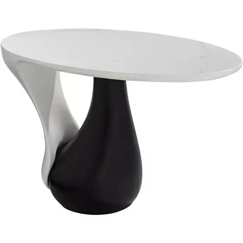 Table basse ovale moderne noire Studio 55D Dali Melt 70 x 44 cm Plateau et côté en marbre blanc pour salon, chambre, maison