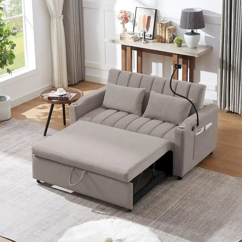 Canapé-lit convertible causeuse de 55,9 po avec trois ports USB