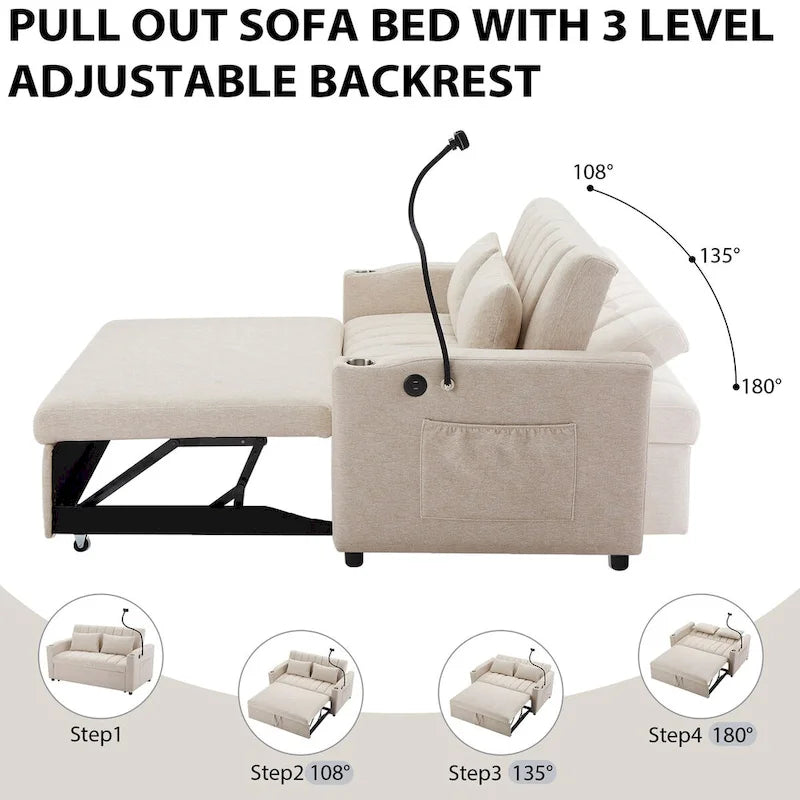 Canapé-lit convertible causeuse de 55,9 po avec trois ports USB
