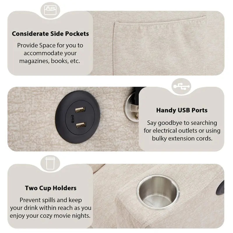 Canapé-lit convertible causeuse de 55,9 po avec trois ports USB