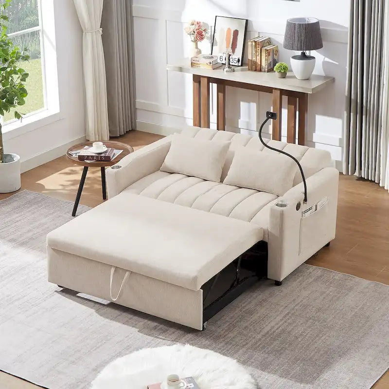 Canapé-lit convertible causeuse de 55,9 po avec trois ports USB