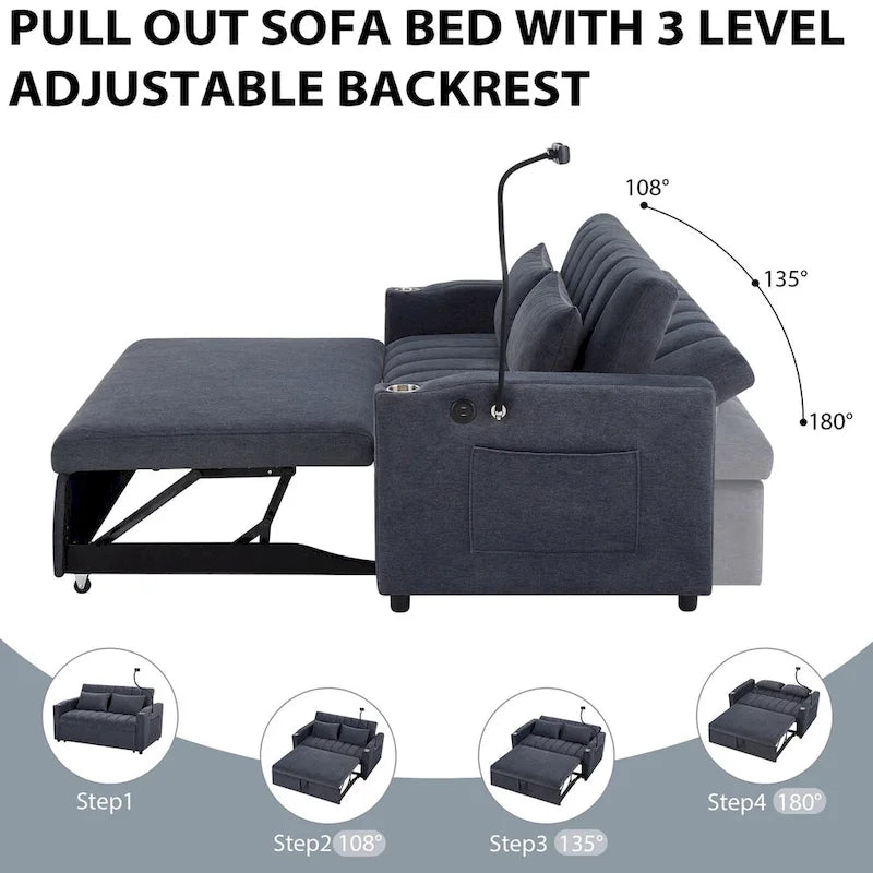 Canapé-lit convertible causeuse de 55,9 po avec trois ports USB