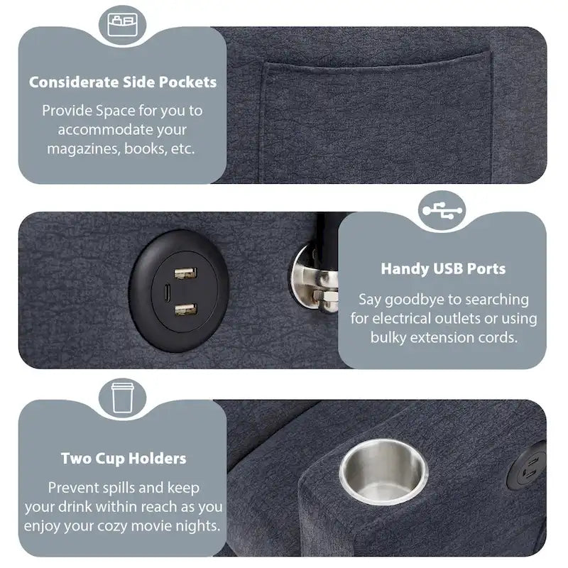 Canapé-lit convertible causeuse de 55,9 po avec trois ports USB