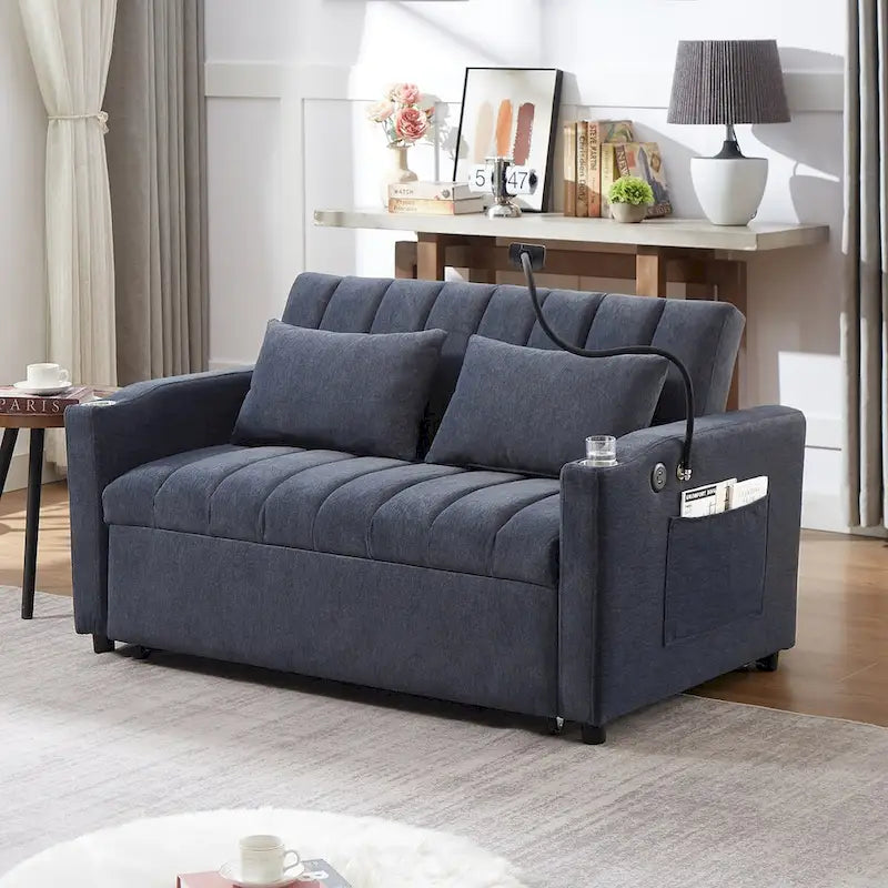Canapé-lit convertible causeuse de 55,9 po avec trois ports USB