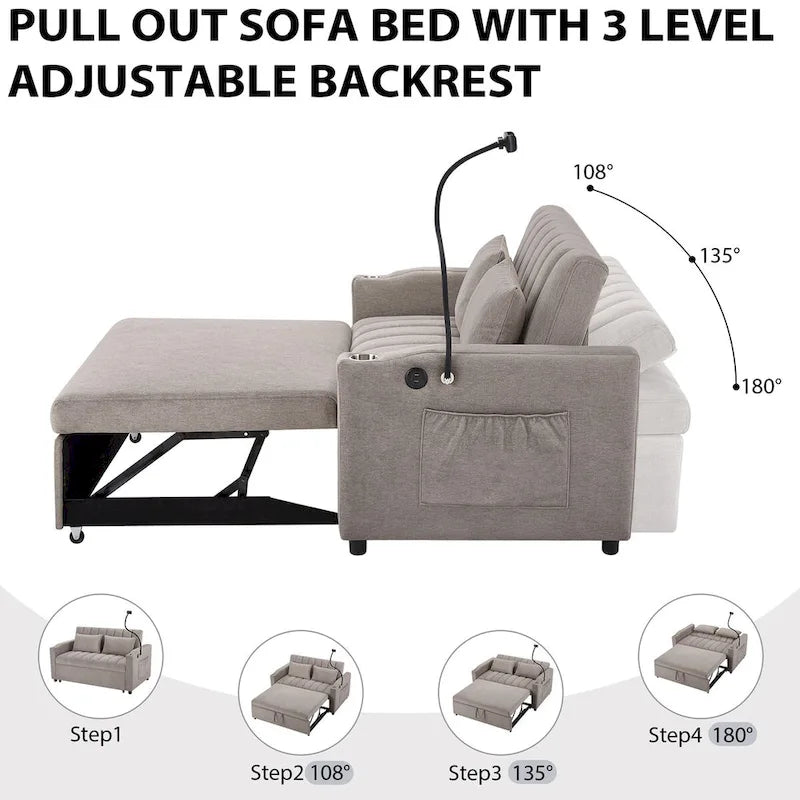 Canapé-lit convertible causeuse de 55,9 po avec trois ports USB