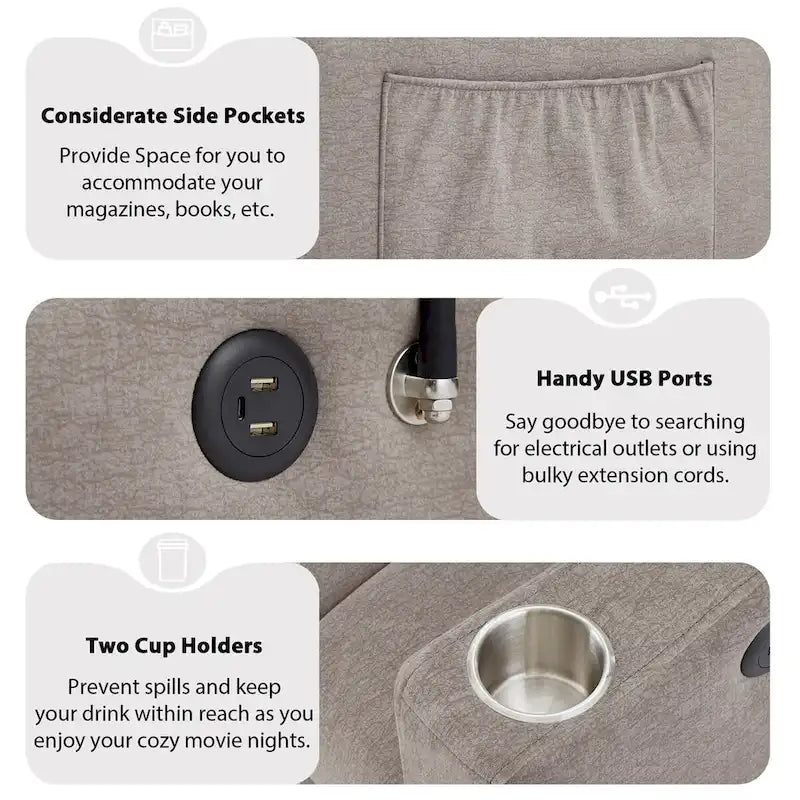 Canapé-lit convertible causeuse de 55,9 po avec trois ports USB