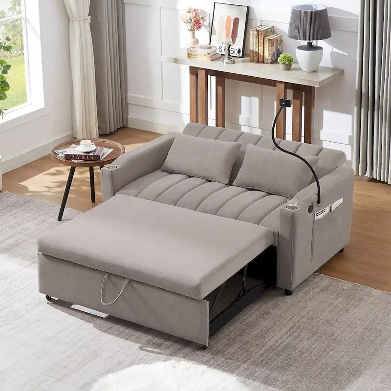 Canapé-lit convertible causeuse de 55,9 po avec trois ports USB