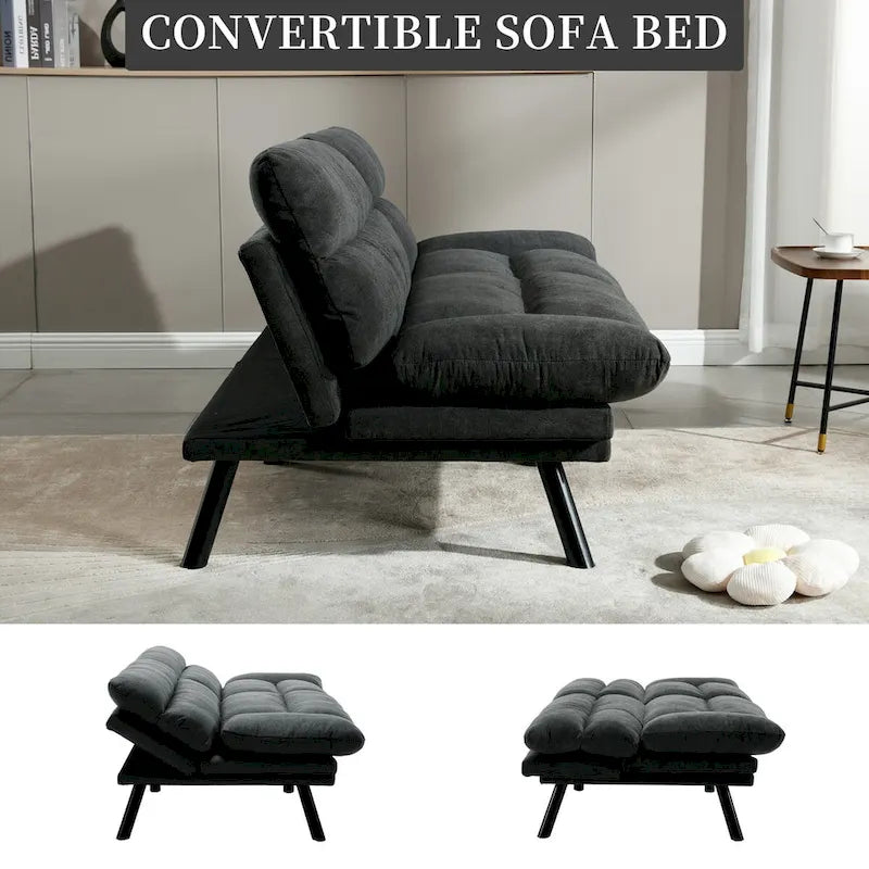 Canapé-lit convertible COOLMORE en lin/micro-daim/tissu peluche avec pieds en métal