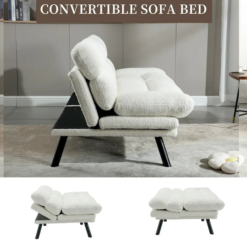 Canapé-lit convertible COOLMORE en lin/micro-daim/tissu peluche avec pieds en métal