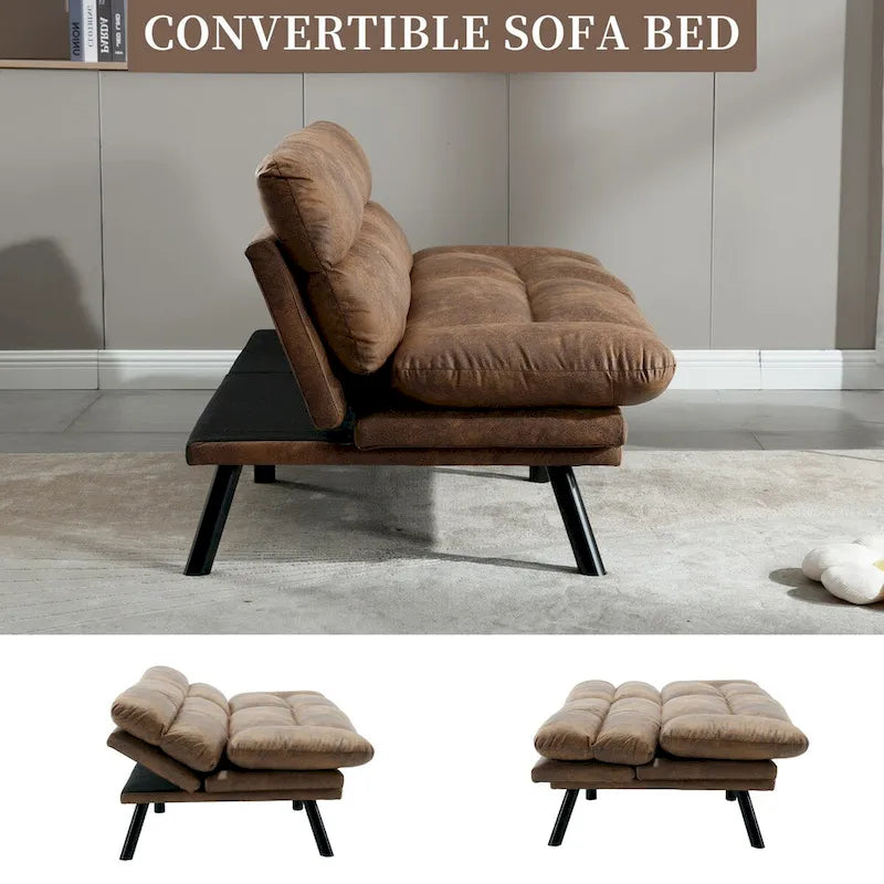 Canapé-lit convertible COOLMORE en lin/micro-daim/tissu peluche avec pieds en métal