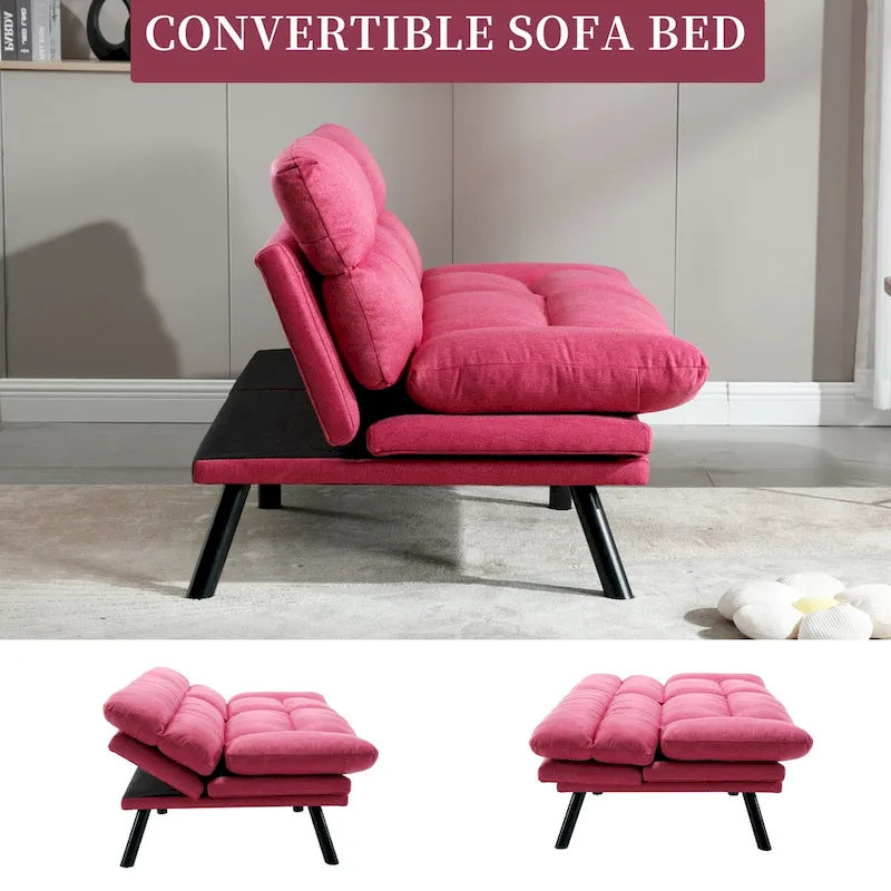 Canapé-lit convertible COOLMORE en lin/micro-daim/tissu peluche avec pieds en métal