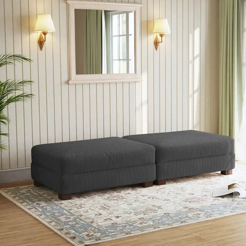 Set of 2 Upholstered Velvet Corduroy Ottoman