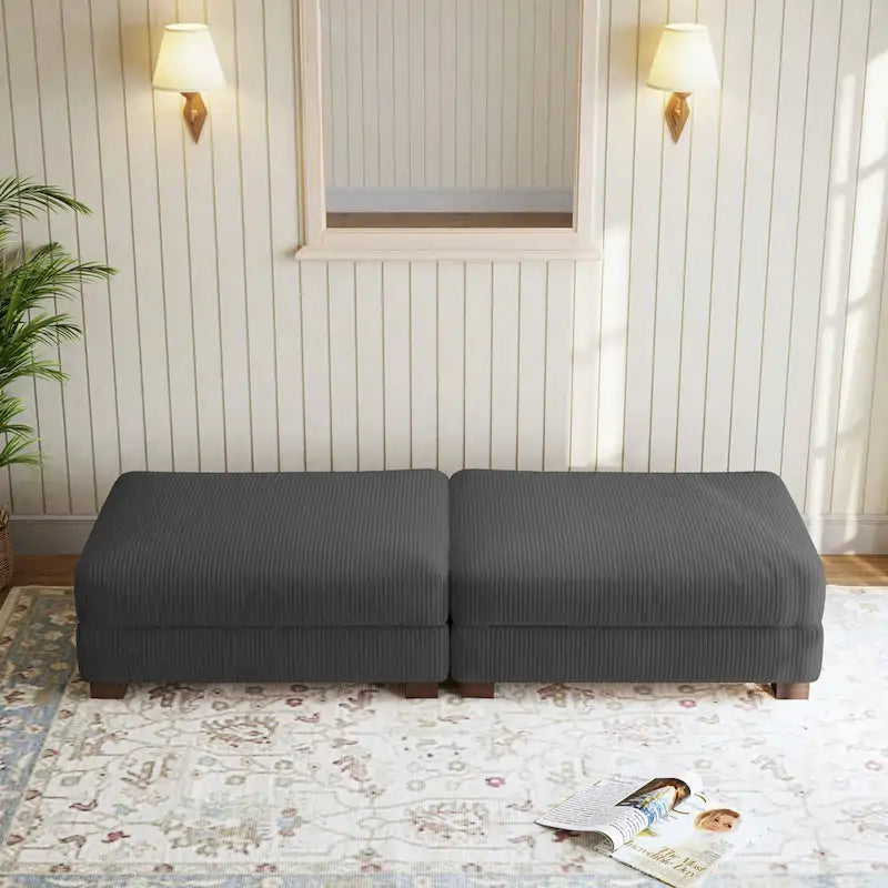 Lot de 2 poufs en velours côtelé