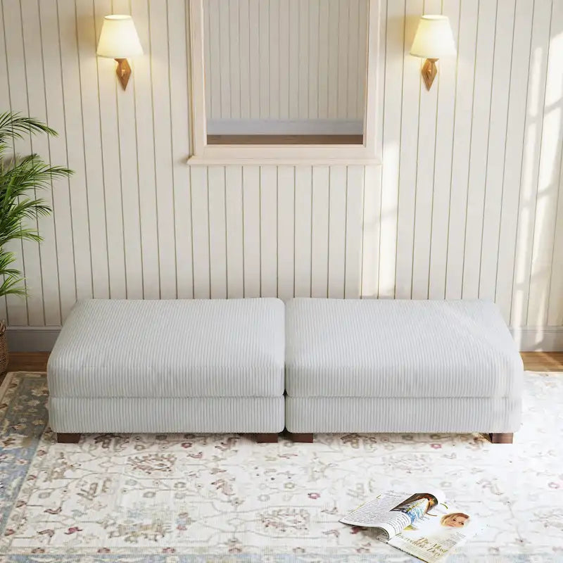Lot de 2 poufs en velours côtelé