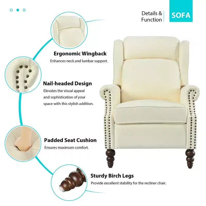 Fauteuil inclinable 30W à oreilles et pieds en bois en forme de calebasse - ModernLuxe