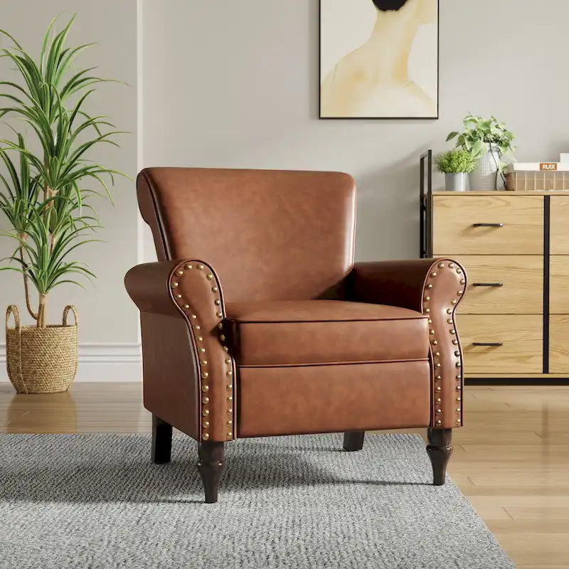 Fauteuil club en similicuir à têtes de clou