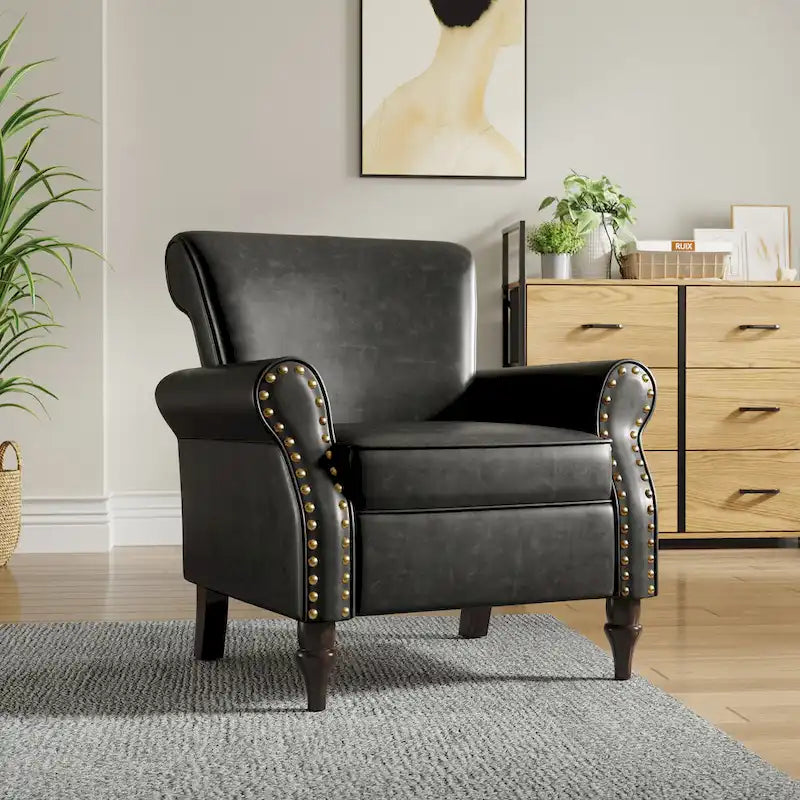Fauteuil club en similicuir à têtes de clou