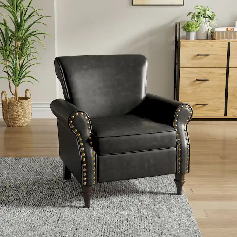 Fauteuil club en similicuir à têtes de clou
