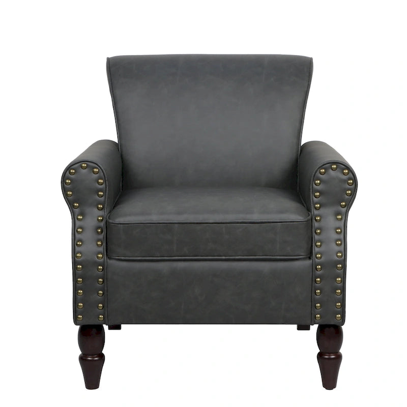 Fauteuil club en similicuir à têtes de clou