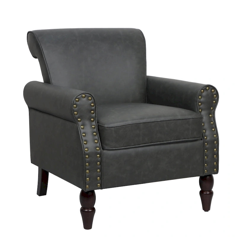 Fauteuil club en similicuir à têtes de clou