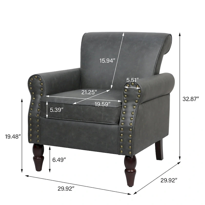 Fauteuil club en similicuir à têtes de clou