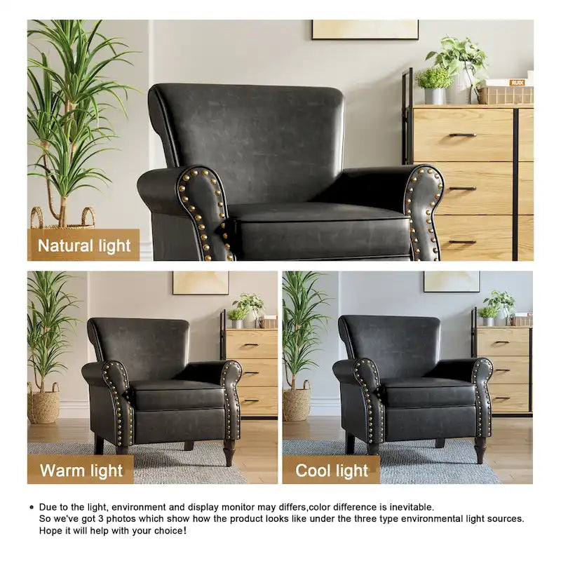 Fauteuil club en similicuir à têtes de clou