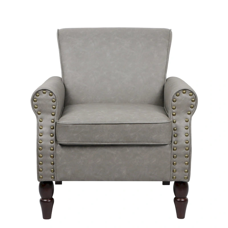 Fauteuil club en similicuir à têtes de clou