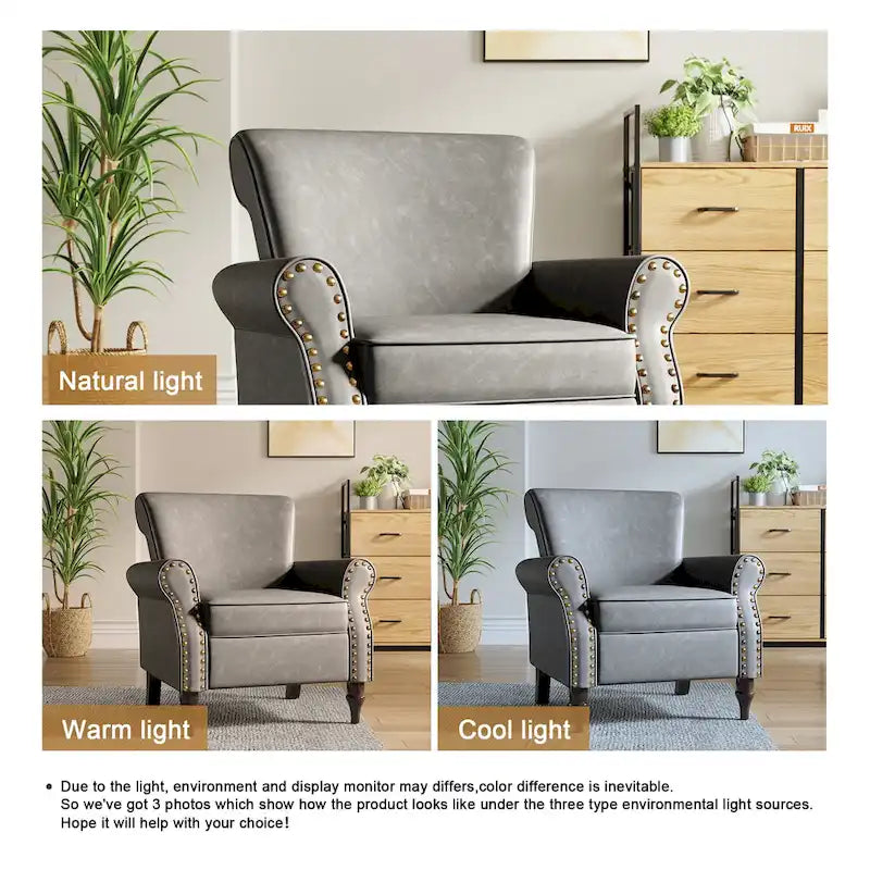 Fauteuil club en similicuir à têtes de clou