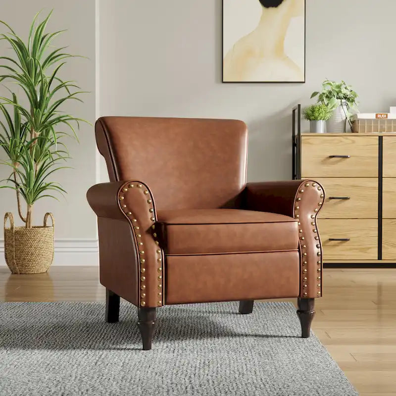 Fauteuil club en similicuir à têtes de clou