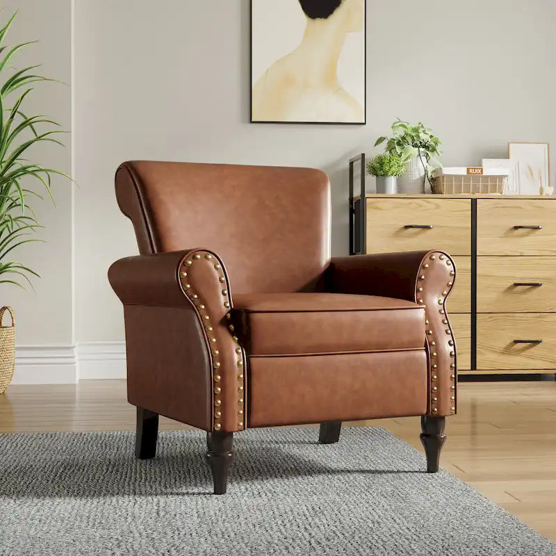 Fauteuil club en similicuir à têtes de clou