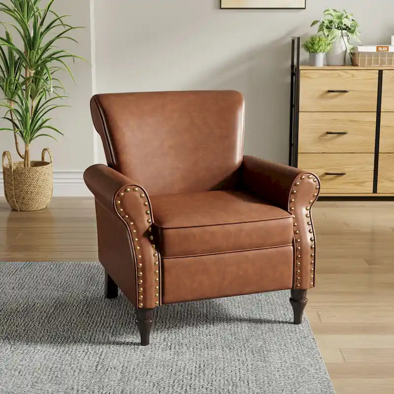 Fauteuil club en similicuir à têtes de clou