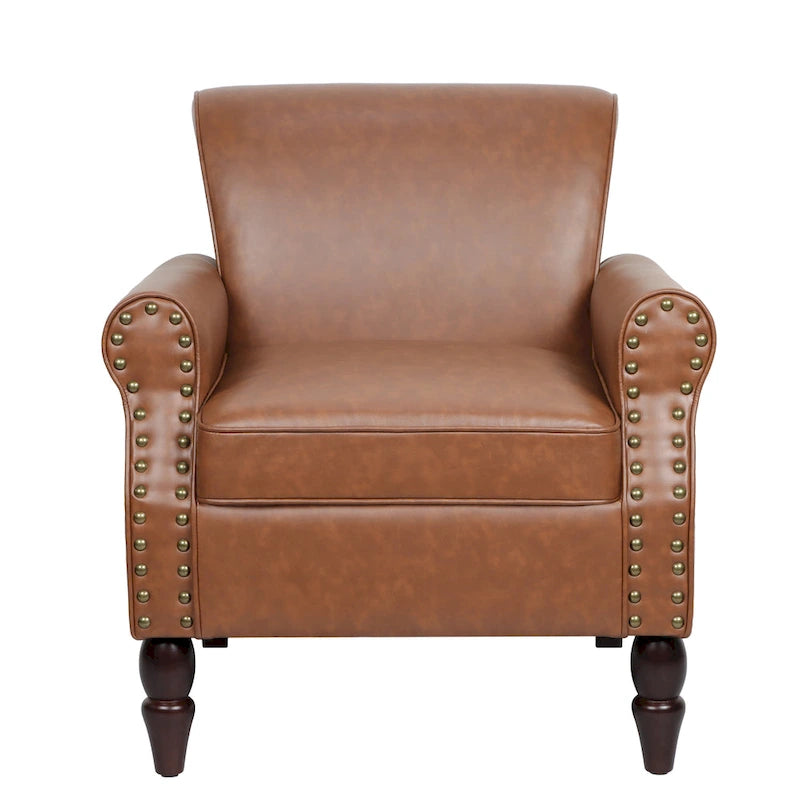 Fauteuil club en similicuir à têtes de clou