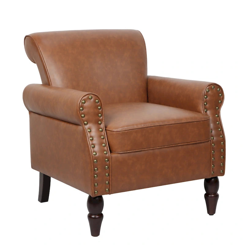 Fauteuil club en similicuir à têtes de clou