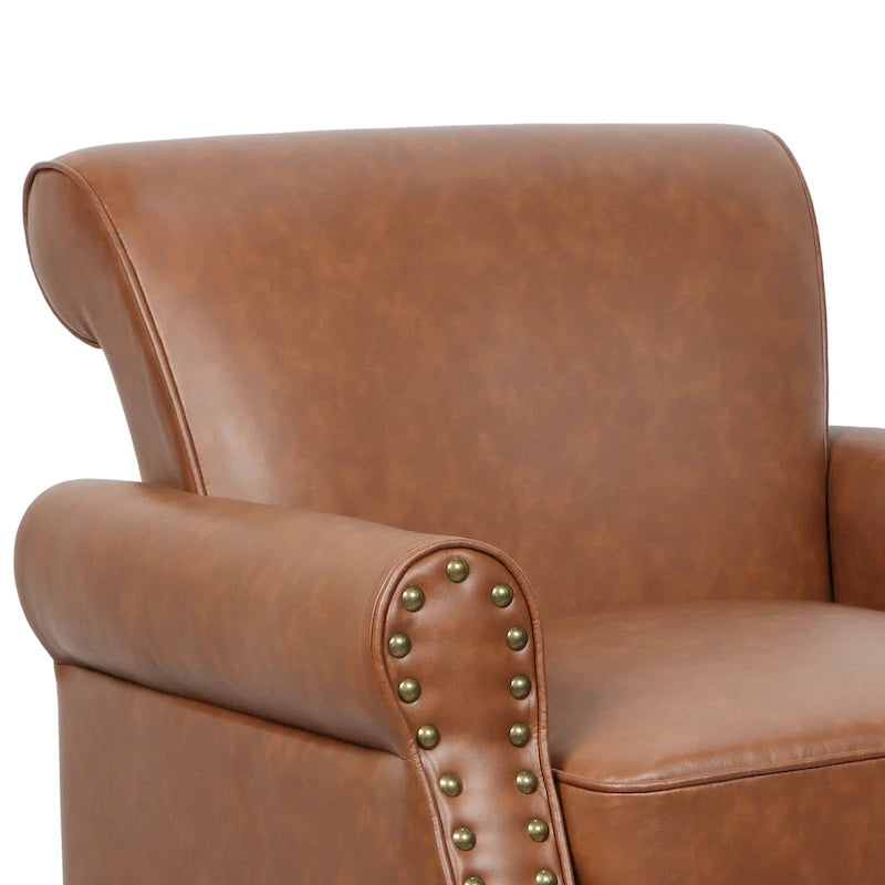 Fauteuil club en similicuir à têtes de clou