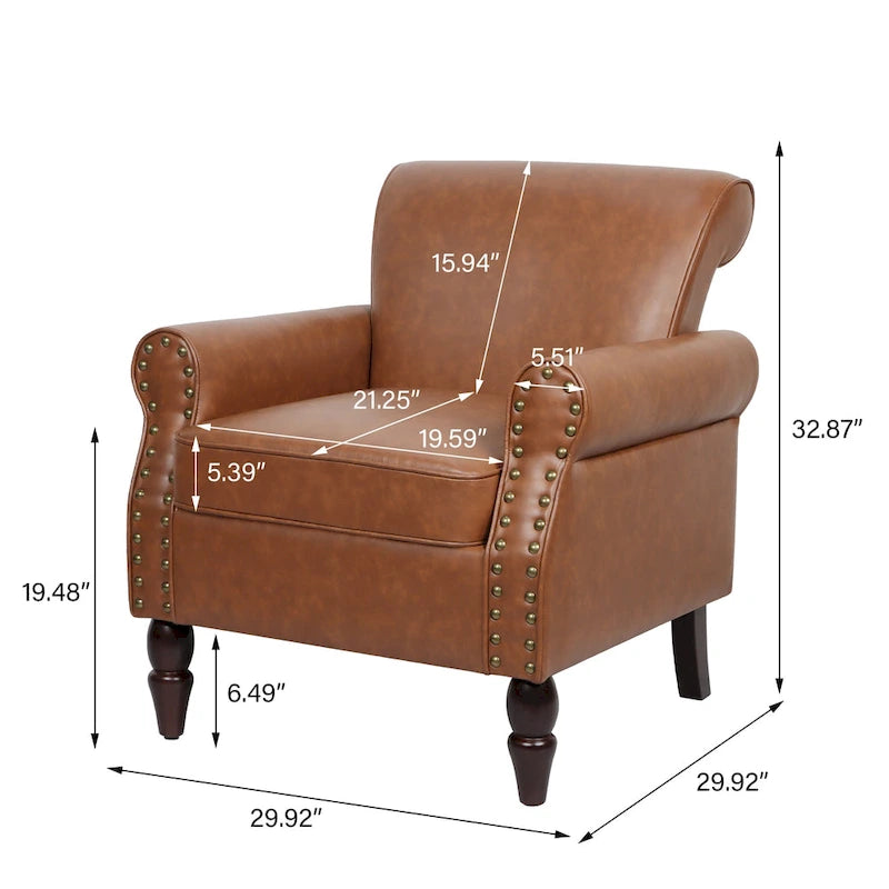 Fauteuil club en similicuir à têtes de clou