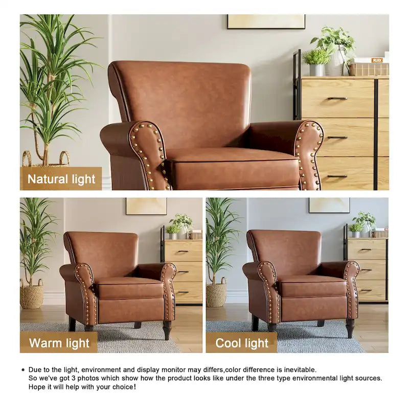 Fauteuil club en similicuir à têtes de clou