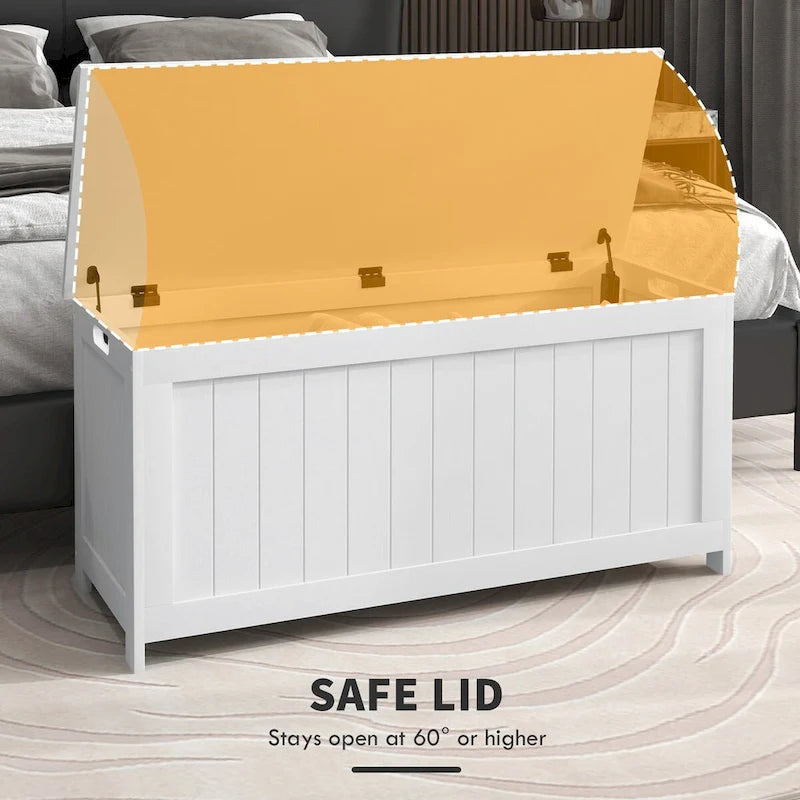 HOMCOM Coffre de rangement, Caisse en bois avec 2 charnières de sécurité et poignées découpées, Coffre de rangement moderne pour salon, entrée
