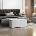 HOMCOM Coffre de rangement, Caisse en bois avec 2 charnières de sécurité et poignées découpées, Coffre de rangement moderne pour salon, entrée