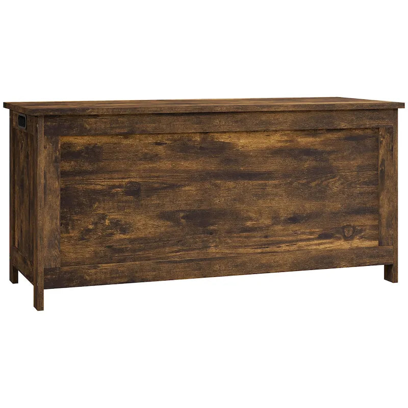 HOMCOM Coffre de rangement, Caisse en bois avec 2 charnières de sécurité et poignées découpées, Coffre de rangement moderne pour salon, entrée
