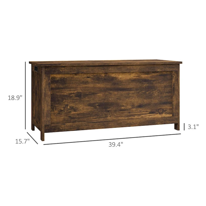 HOMCOM Coffre de rangement, Caisse en bois avec 2 charnières de sécurité et poignées découpées, Coffre de rangement moderne pour salon, entrée