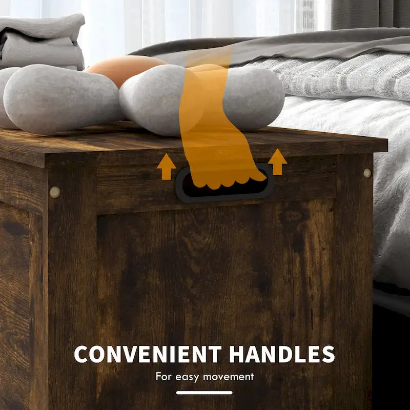 HOMCOM Coffre de rangement, Caisse en bois avec 2 charnières de sécurité et poignées découpées, Coffre de rangement moderne pour salon, entrée