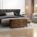 HOMCOM Coffre de rangement, Caisse en bois avec 2 charnières de sécurité et poignées découpées, Coffre de rangement moderne pour salon, entrée