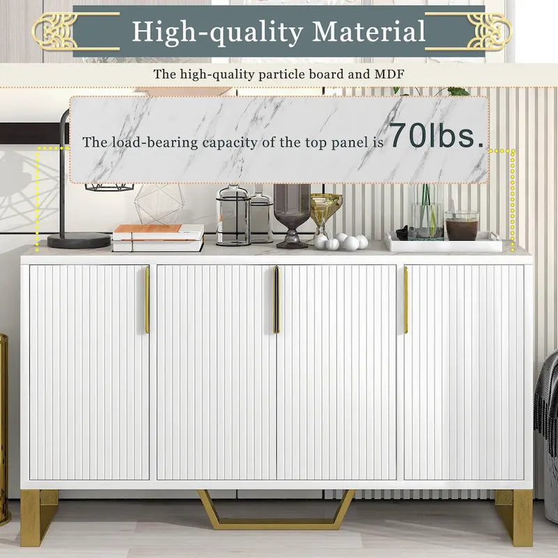Buffet moderne avec quatre portes, poignées et pieds en métal et étagères réglables - Meuble de cuisine