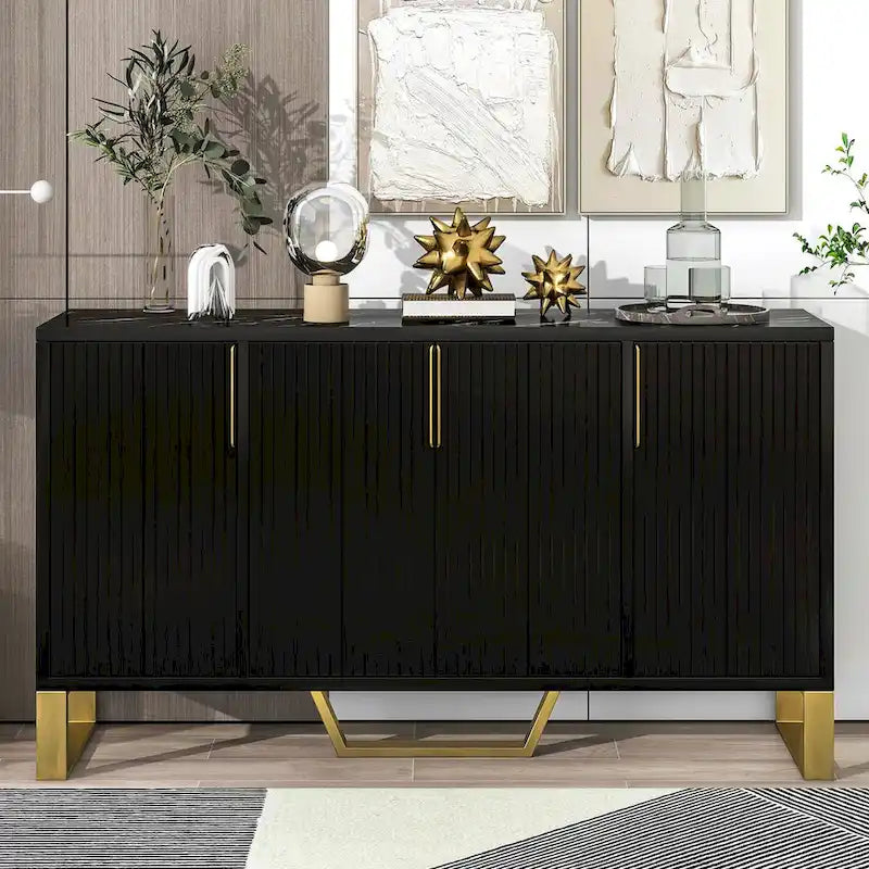 Buffet moderne avec quatre portes, poignées et pieds en métal et étagères réglables - Meuble de cuisine